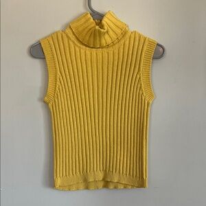 Yellow Ribbed Turtleneck Sleeveless Sweater